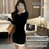 PHOLEEY Knit Long Mini Slim Polyester Women's Dress, Sleeve, Length, Fit, Black, 100%