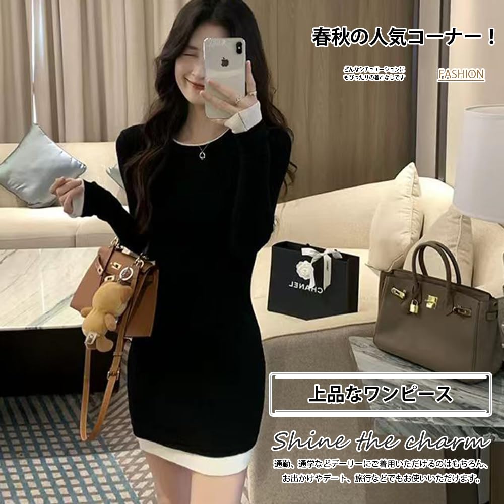 PHOLEEY Knit Long Mini Slim Polyester Women's Dress, Sleeve, Length, Fit, Black, 100%