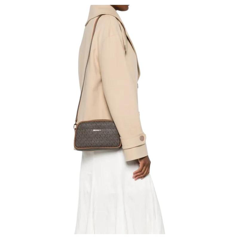 MICHAEL KORS Jet Set Logo Coated Canvas Crossbody Bag Small Women's Brown