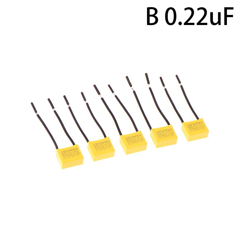 

5Pcs Ad K X2 Безпечна ємність Стрічка Лінія 0,15Uf 0,22Uf 0,33Uf 0,47Uf 250V-275V Корпус Гнучкий дротяний конденсатор для сенсорного перемикача 0.22uf