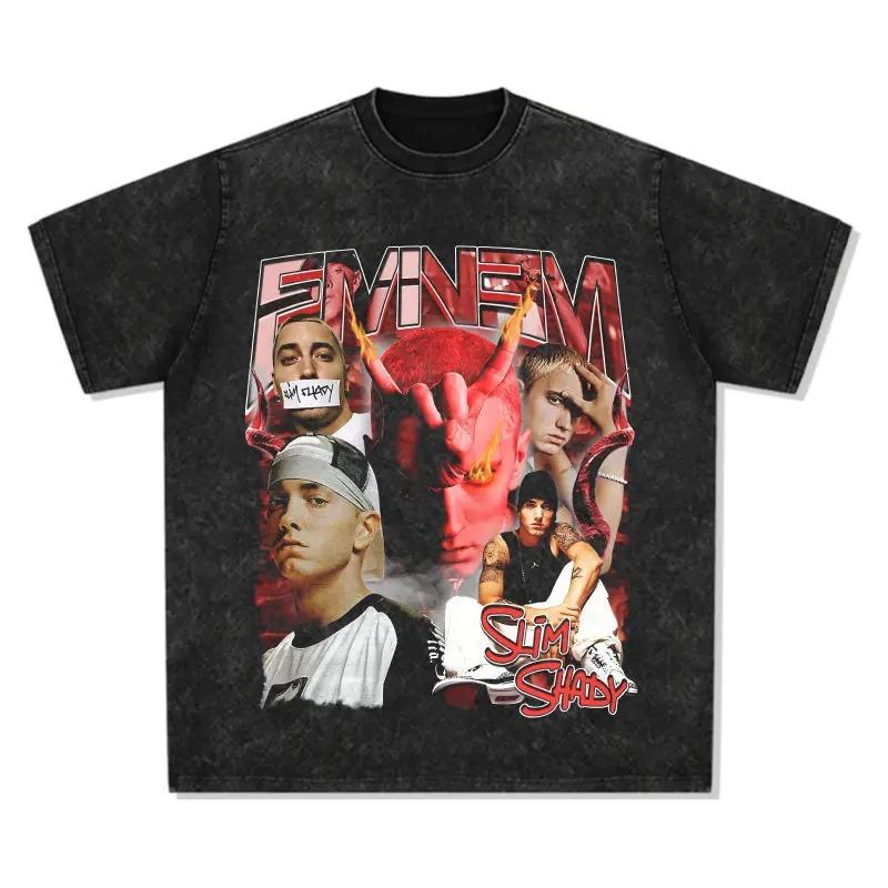 T-shirt da uomo T-shirt da donna Retro Hip Hop Eminem Stampata a maniche corte Lavata ad acqua Moda Retro Lusso di alta gamma prodotto caldo