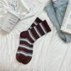 Ladies Spring and Autumn Retro Color Striped Cloth Logo Kitten Embroidery Medium Tube Pile Socks