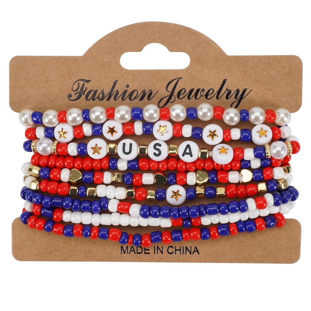 2025 New American Independence Day Bracelet Red White Blue Flag Soft Ceramic Beaded Patriotic