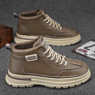 Martin Boots Men's Shoes Autumn New High-top Shoes Men's Trendy Versatile Non-slip Leather Surface Casual Tooling Shoes Short Boots