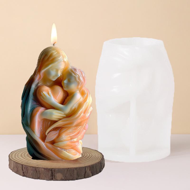 3D Jungfru Maria Gudinna Omfamnande Pojke Silikonform Morsdag Tacksägelsedag Gåva Hjärta Ängel Betong Cement Gipsformar