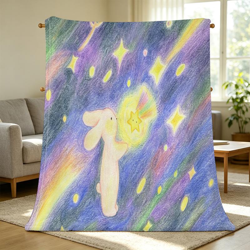 Lightweight Flannel Blanket Star Rabbit Collection, Ultra Soft & Warm, Multi-use for Home, Couch Naps & Car, Great for Halloween & Christmas