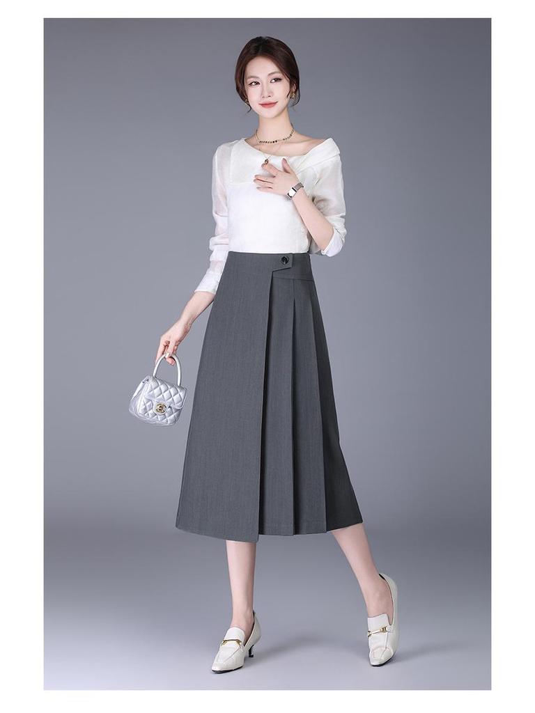 Women's Fashionable A-line Pleated Midi Skirt, High Waist, Slimming Large Hem, Casual 2026 Spring Collection