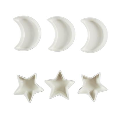 Set Of 6 Star/Moon White Ceramic Serving Dishes