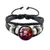 Creative Game Pikmin Cartoon Button Rope Button Glass Cabochon Handmade Black Leather Bracelet Jewelry Charm Gift