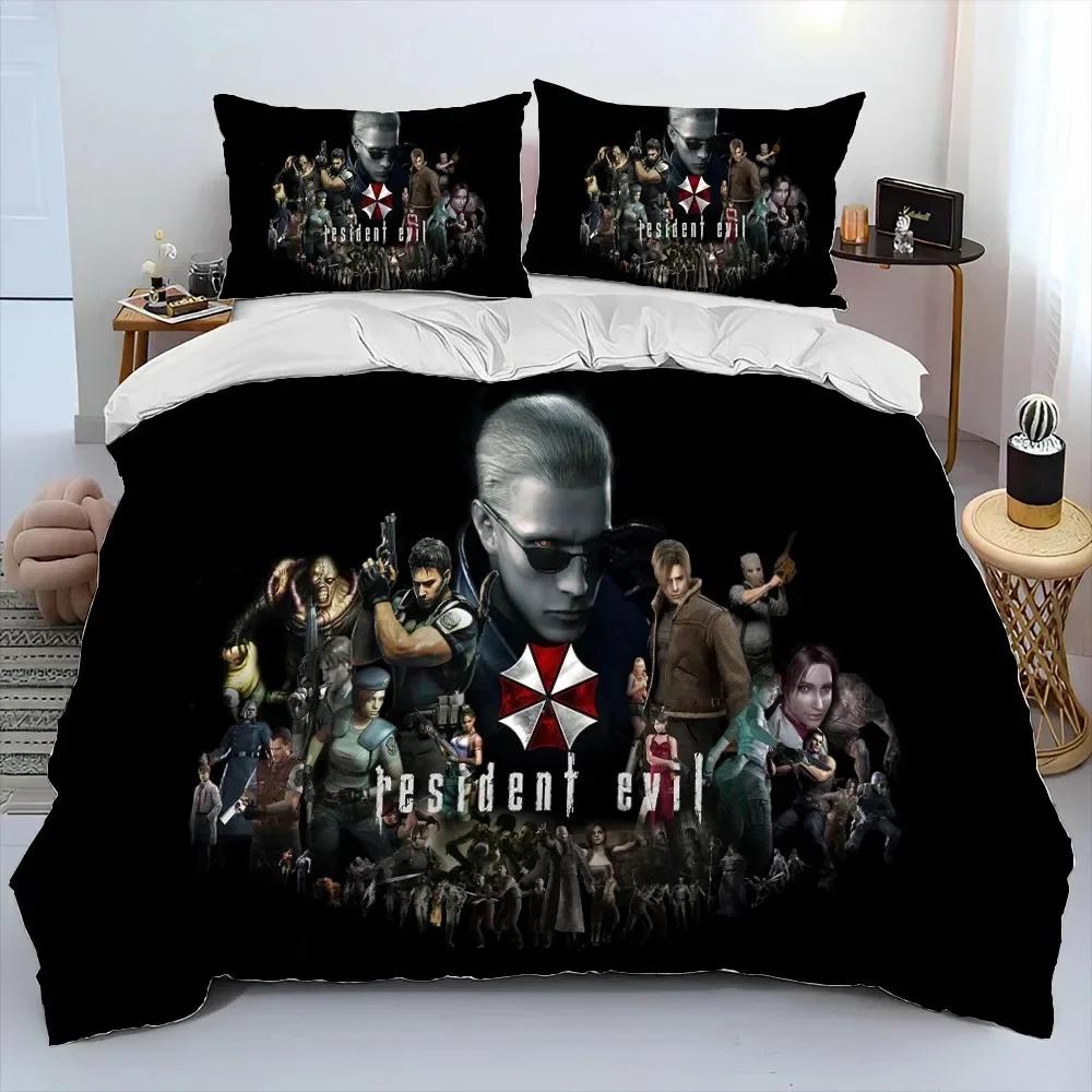 

R-Resident Evil Games Gamer Bedding Set Duvet Cover Sheet Printed Bed Set Pillowcase Bed Full Queen King Size Comforter Bedroom 135x200cm