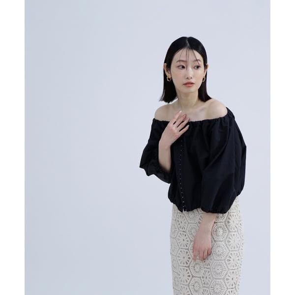 Natural Beauty Basic Blouse with Hook Beige Stripes Women's Off-the-Shoulder Detail,