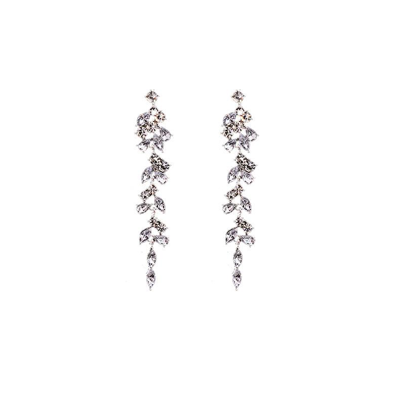 Premium Leaf Fringed Earrings, Light Luxury Geometric Water Drop Diamond Earrings Temperament Long Earrings
