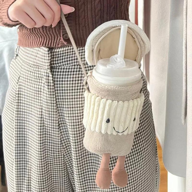 Creative Cartoon Coffee Milk Tea Bag Crossbody Bag For Women Girls Funny Cup Holder Bag Accompanying Cup Crossbody Bag