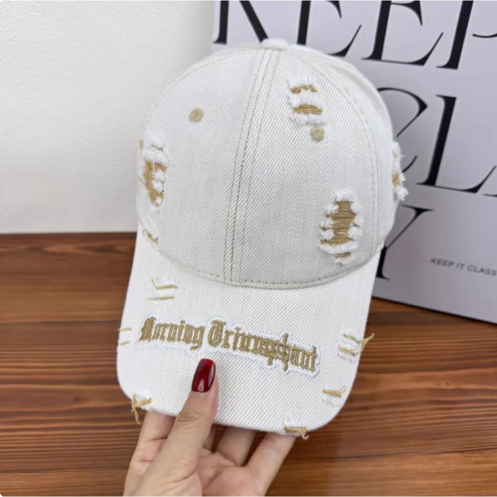 Distressed Baseball Cap Washed Cotton Wide Brim Embroidery Letter Hat for Men Women Outdoor Casual Sun Cap