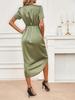 Women's Satin Crossover Wrap Dress - Spring/Summer Short Sleeve Long Irregular Skirt