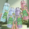 1PC Green Dinosaur Cartoon Print 750ml Color Plastic Sports Water Bottle Leakproof Flip Straw Lid Suitable for Sports Office Home Use