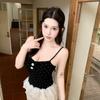 #Human Cotton Sweet Wind Polka Dot Lace Splicing Sling Vest with Lace Hem Slim Fit One-piece with Chest Pad