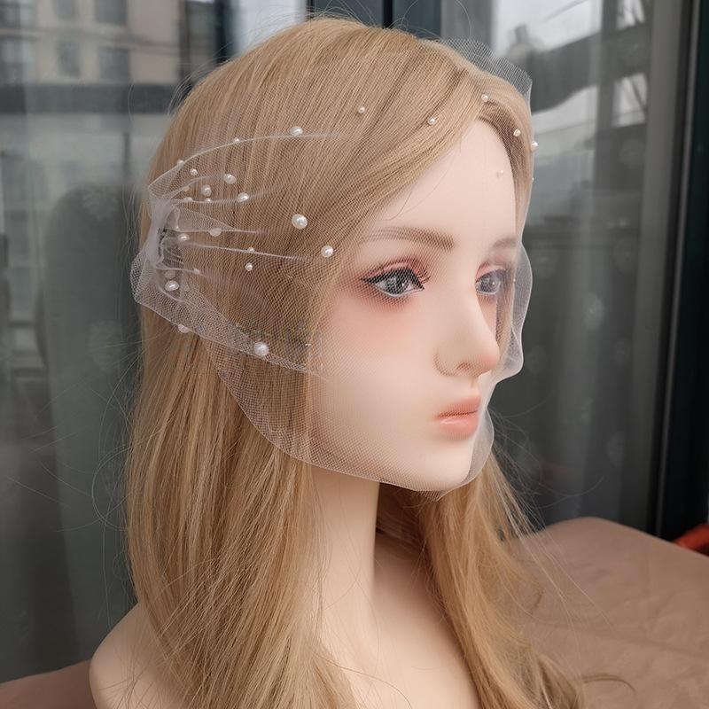 Gentle Pearl Embellished Bridal Veil Wedding Accessory Band Hair Comb White Breathable Ladies Holiday Gift