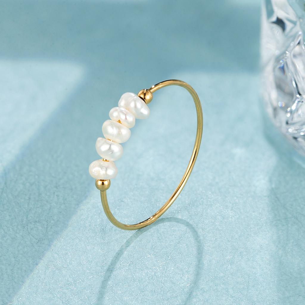 Simple Natural Baroque Pearl Ring Light Luxury Niche Ring Women's Titanium Steel Non-fading Jewelry