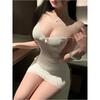 Pure Desire Spicy Girl Lace Nightgown Sexy V Neck Exposed Chest Uniform Dress Elegant Gray Sweet Korean Mini Dress Sexy Tops Z7B