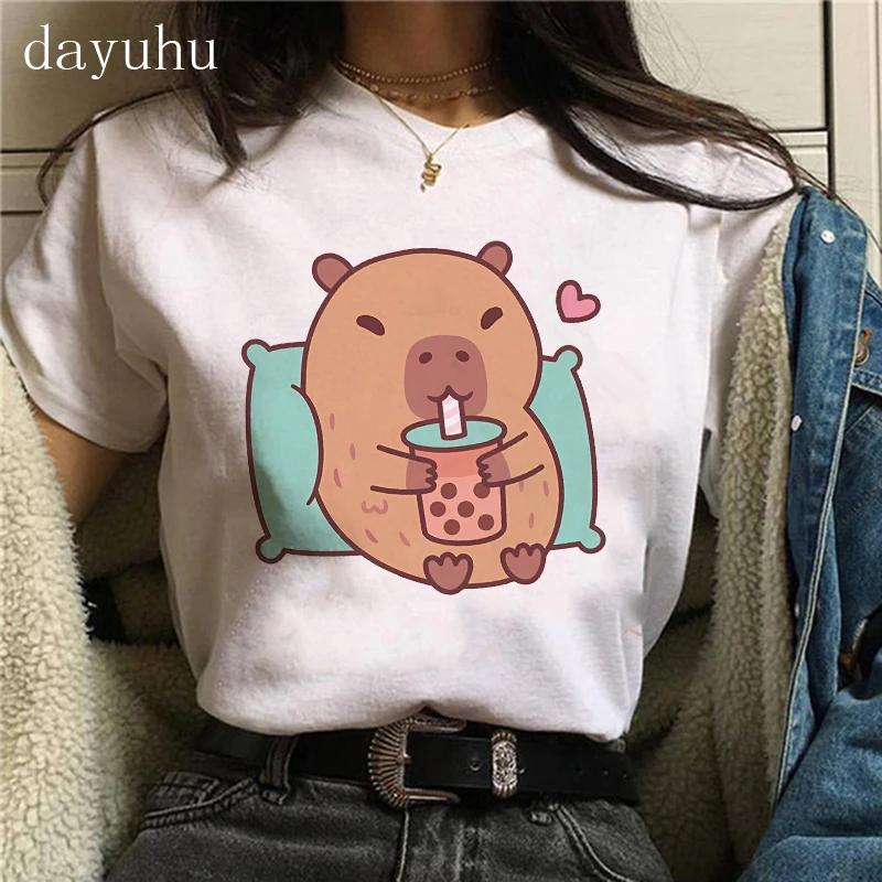 Clothes Girl Capybaras T Shirt Female Casual Top Clothes Funny Capybara Tshirt Women T-Shirt Capibara Cartoons
