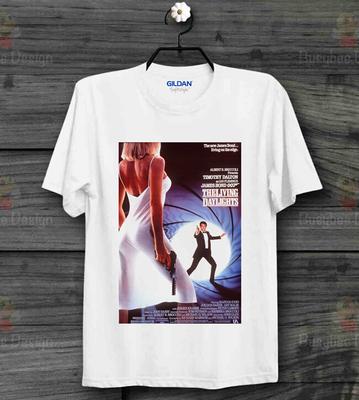 James Bond 007 The Living Daylights On the Edge Movie Poster White T Shirt   B12