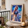 Frozen Princess Elsa Blue and White Pearl Dress Pearl Painting Starry Sky River Lamp Twist Braids Flowers In Hair Water Water Sparkling Theme Unframed