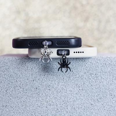 Small Spider Black and Antique Silvery Dust Plug for Mobile Phones, Accessories and Decorations