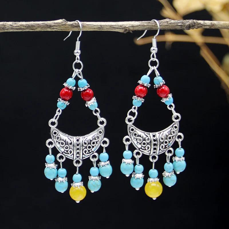 

Богемные серьги с бирюзовой бахромой, серьги в ретро этническом стиле, серьги с индивидуальностью и темпераментом, украшения для ушей жёлтый