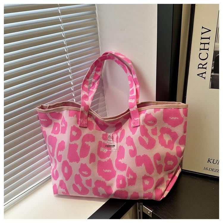 

Трендовая розовая леопардовая печать персонализированная модная большая вместимость холщовая на плечо портативная сумка-тоут для женщин розовый