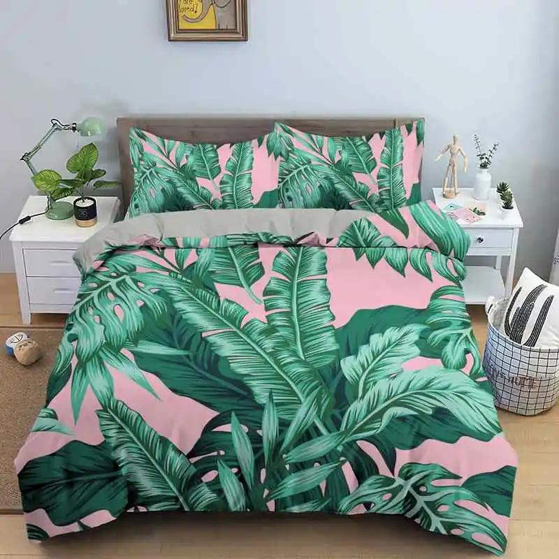 Comforter Leaves Bedding Set Single / Double King Size With Pillow Case 2 3 Piece