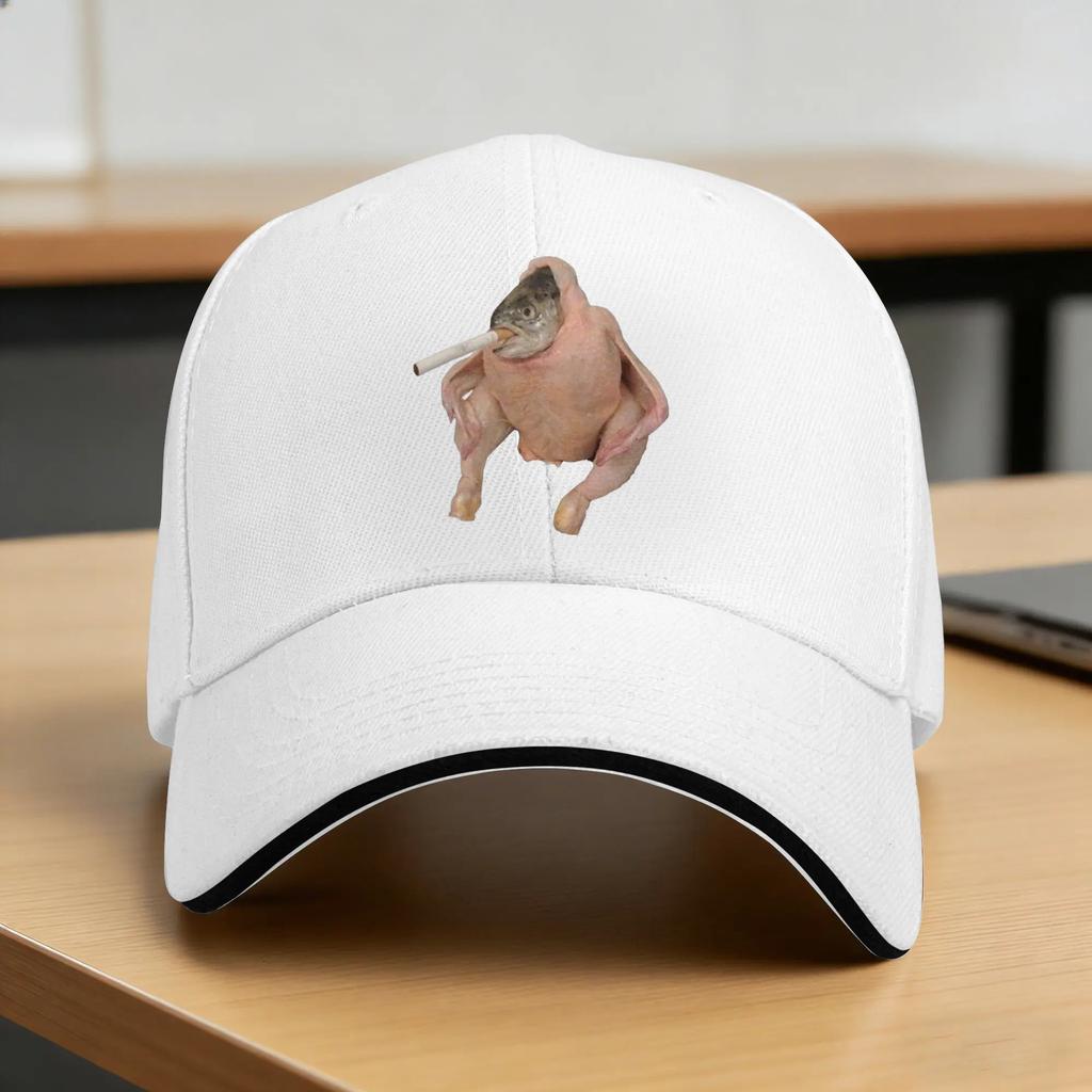 Fish Chicken Face Smoking a Cigarette Funny Meme Casual Baseball Cap Summer  Trucker Hat Sun Snapback Cap Unisex Baseball Caps