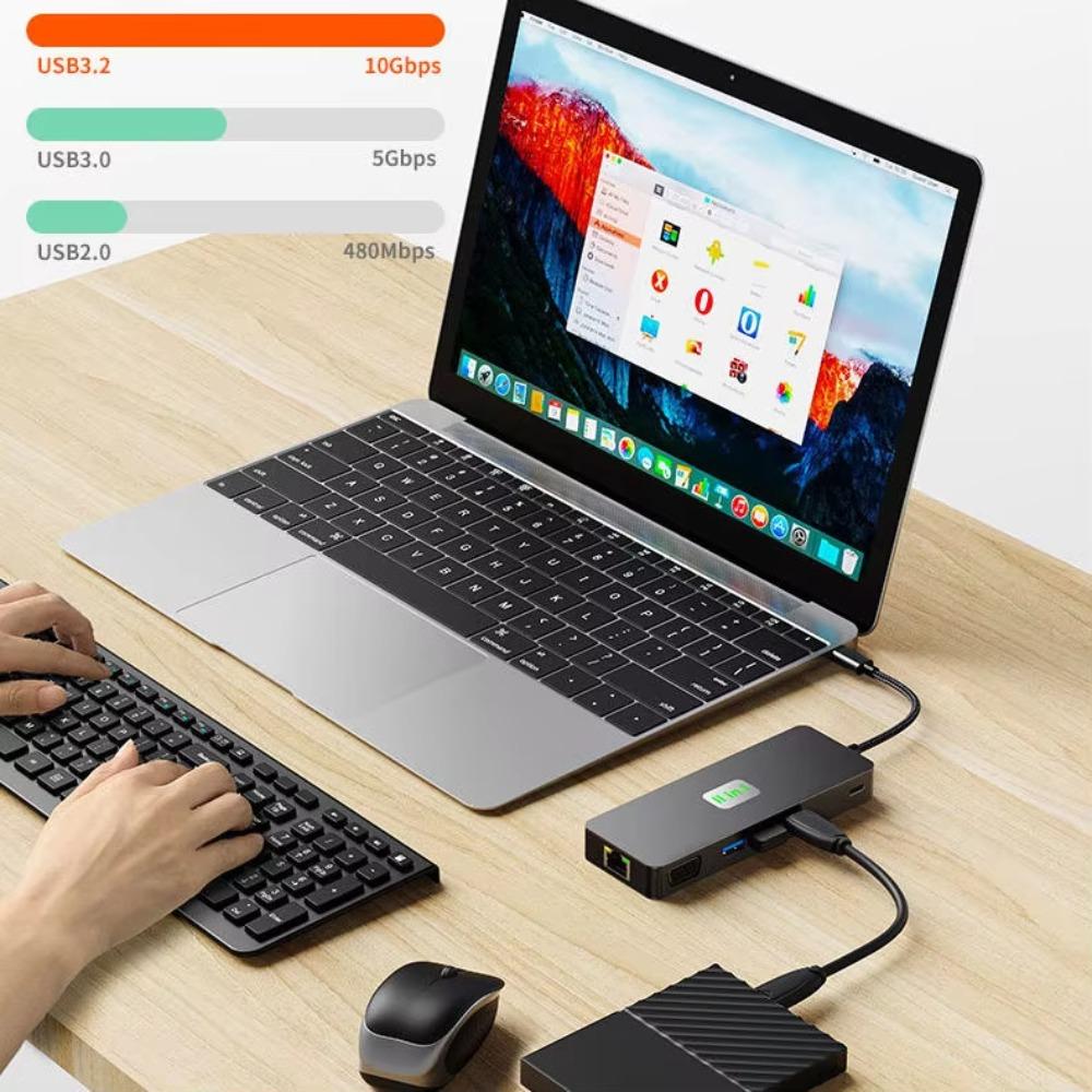 11-in-1 USB C Docking Station 3×USB 3.2 10Gbps Gigabit RJ45 4K@60Hz HDMI-Compatible VGA SD/TF 3.5mm Audio 100W PD For Laptops