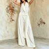 Women Halter Neck Jumpsuit Wide Leg Pants Solid Color Casual Sleeveless Backless Elegant Romper White