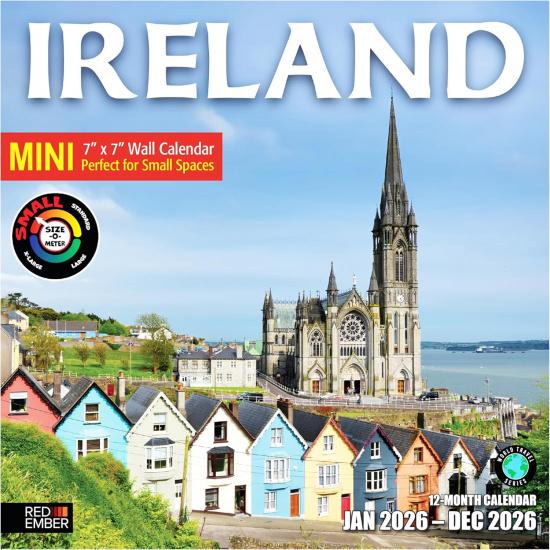 RED EMBER Ireland 2026 Wall Calendar 12 Month | 12" x 24" Open | Thick & Sturdy Paper | Holiday Gift | Irish  Travel Calendar 2026
