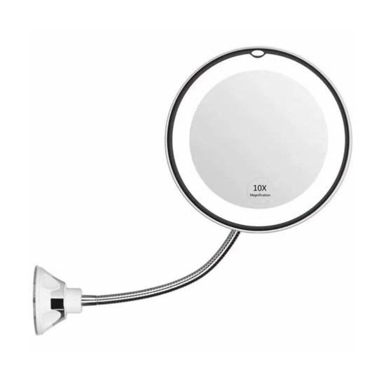LED Lighted Folding Mirror with Suction Cup 10X 360 Degrees Rotatable Goose Neck Vanity Mirror Portable Cosmetic Mirror with Lamp