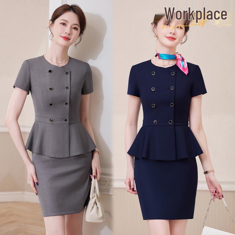 

Gray Women s High-End Professional Short-Sleeve Two-Piece Summer Workwear XXL