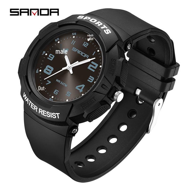 Sanda Wasserdichte Leuchtende Quarz-Armbanduhr - Einfaches Zeigerdesign für Schüler