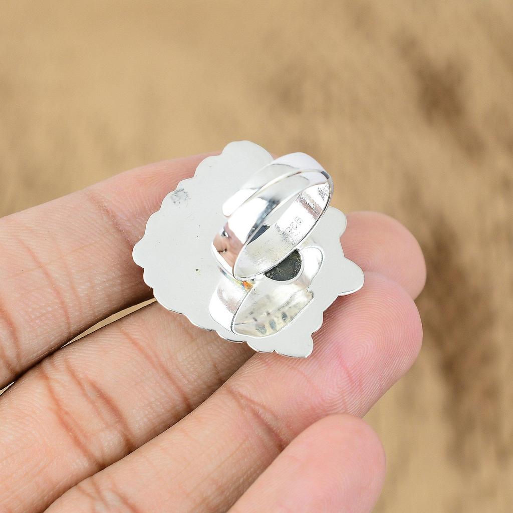 Gift For Her Natural Labradorite Rough Promise Adjustable Ring 925 Silver