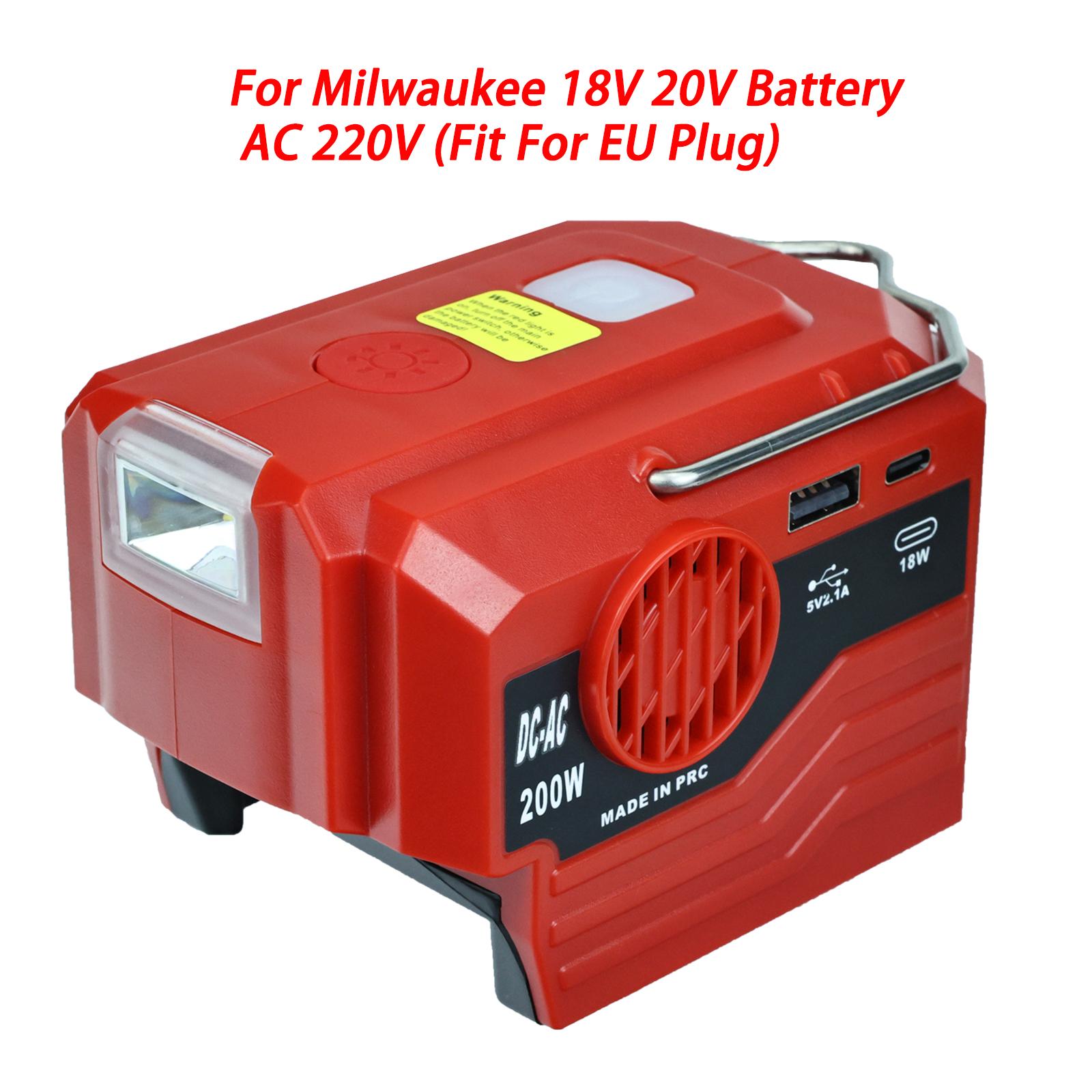 Photos - Car Inverter 200W Power Inverter For Milwaukee Battery To Ac 120V/220V Modified Sine Wave Power Adapter With Led Work Light Usb Type-C Po