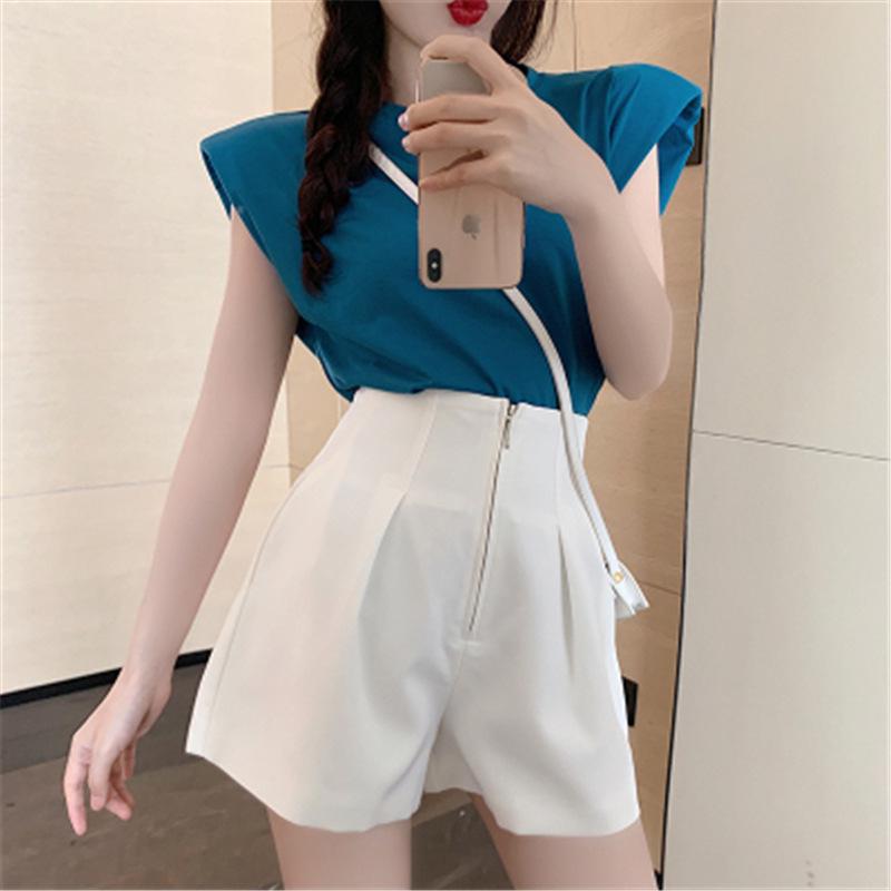 

White High-Waisted A-Line Suit Shorts for Women – Summer 2026 Slim Fit, Wide-Leg Design 4XL білий