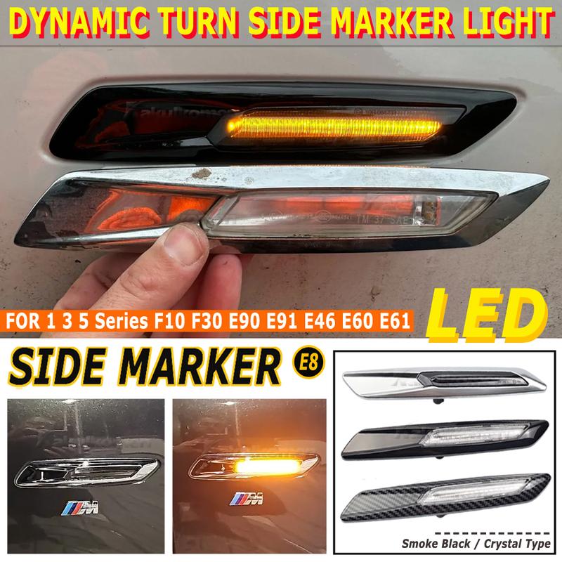 2pc Dynamic Amber 12V LED Side Marker Lights Turn Signal Lamp For BMW 1 3 5 Series F30 E90 E91 E92 E93 E46 E60 E61 BMW F10 Style