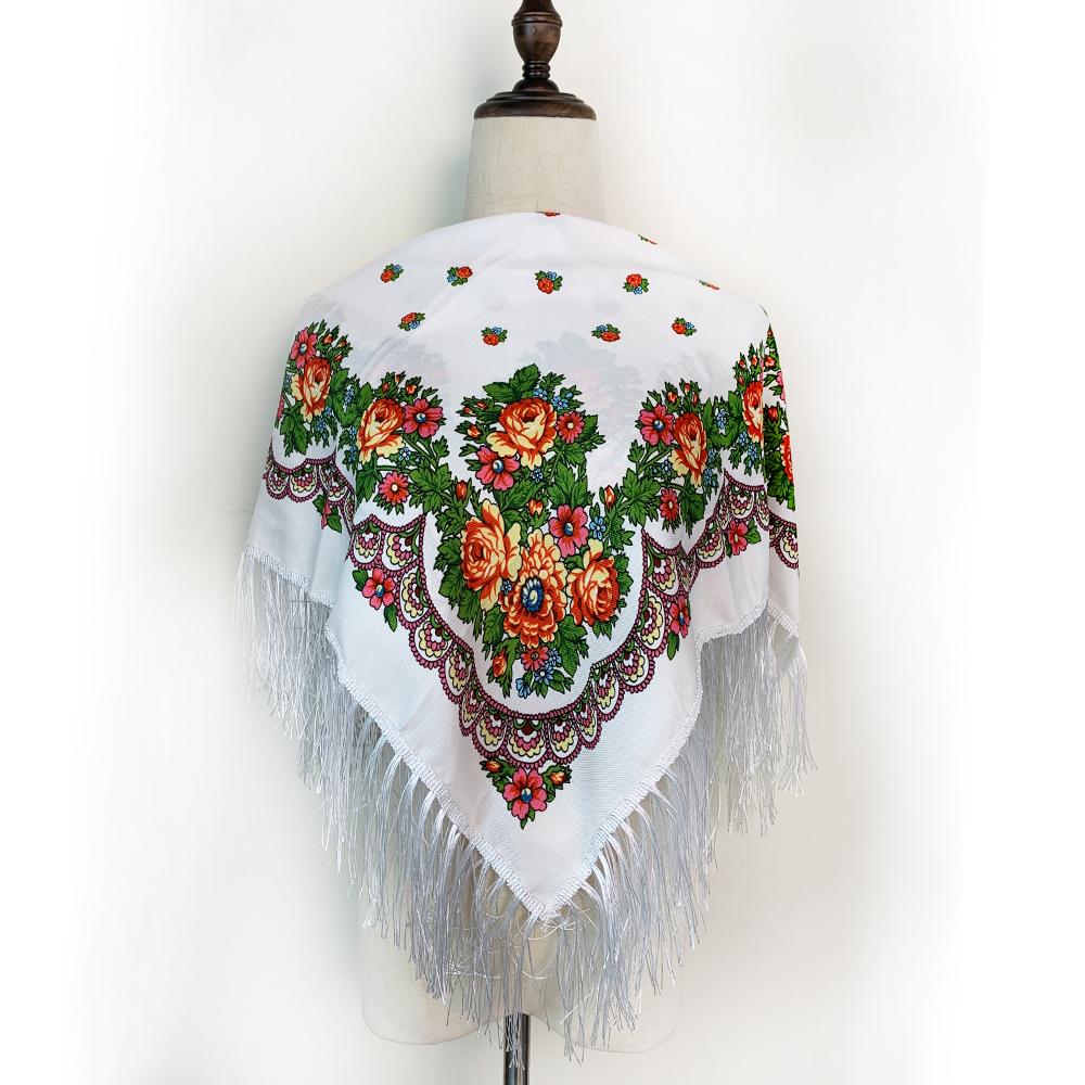 Russian Style Floral Print Square Scarf
