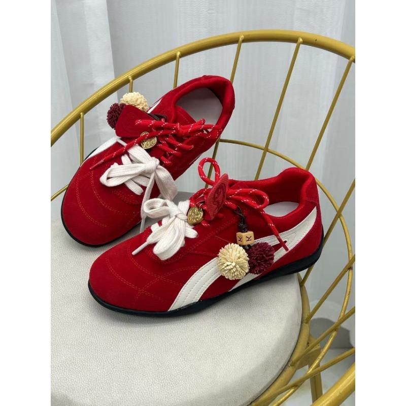 

Осень новые ретро красные на плоской подошве с внутренней высотой на двойной шнуровке легкие повседневные туфли 35