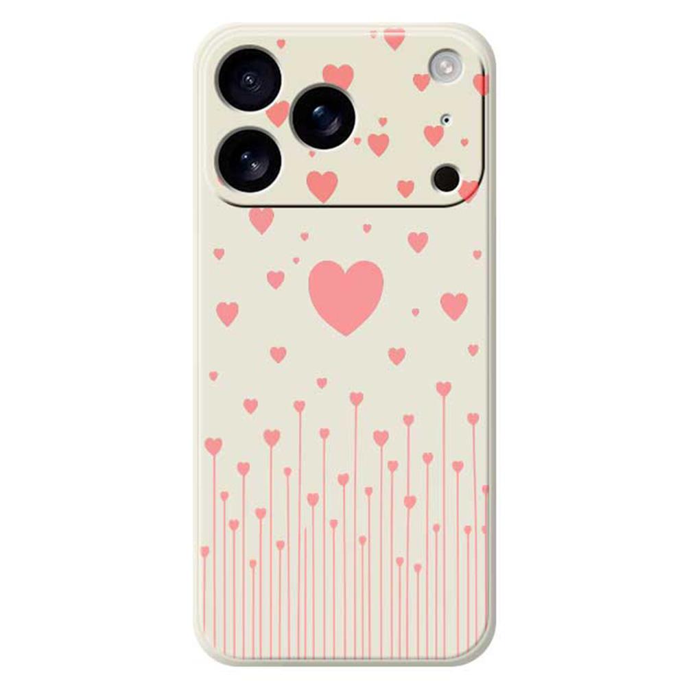 

For iPhone 17 Pro Case Pink Love Pattern Printing Straight Edge TPU Phone Back Cover Beige