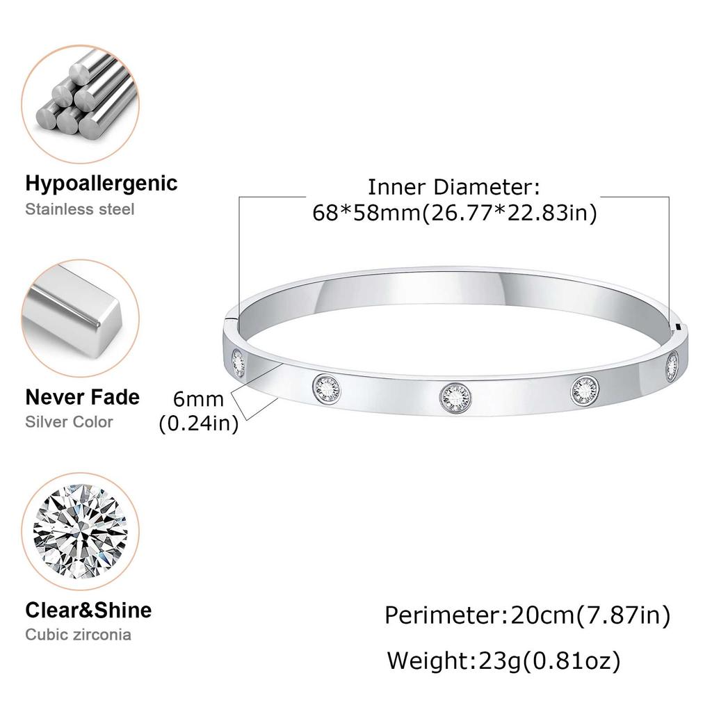 6MM Stylish Men's Bangles,Waterproof AAA CZ Stone Stainless Steel Bracelet,Valentine's Day Anniversaries Birthday Gift for Him