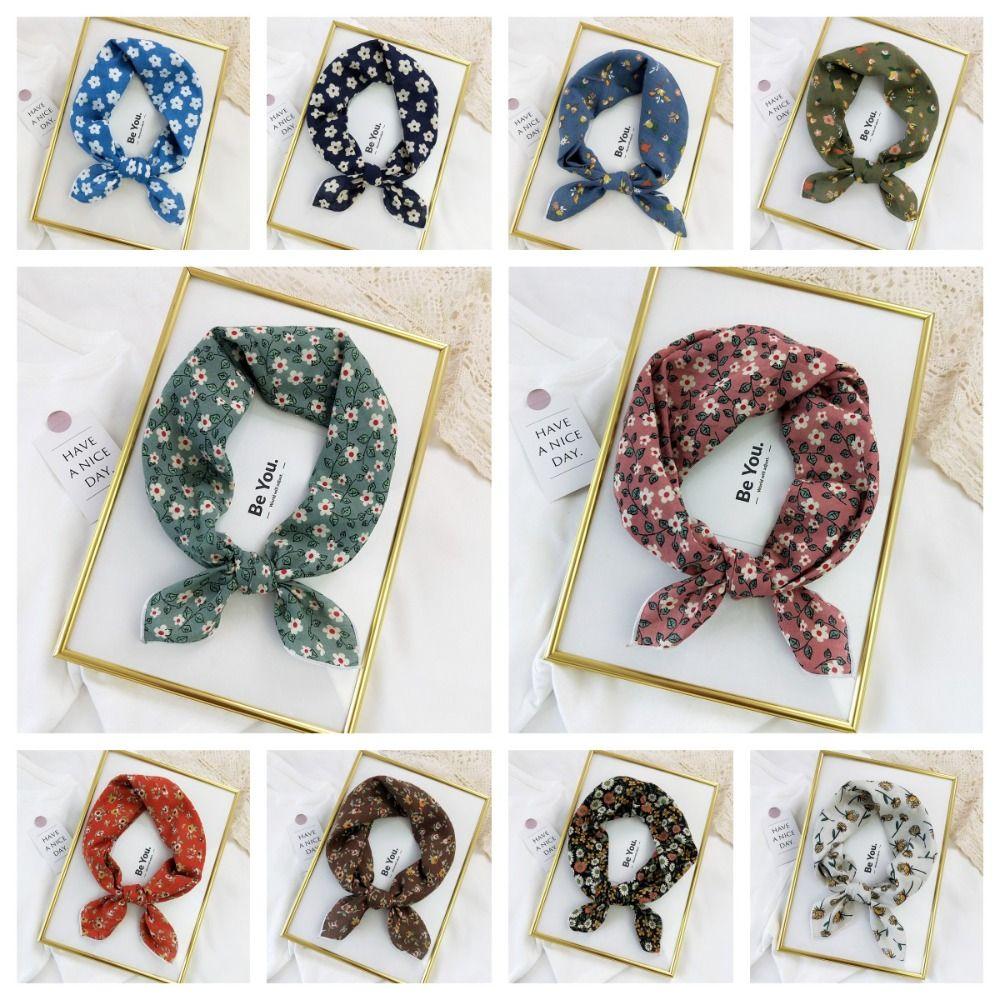 Pastoral Style Printed Silk Scarf Head Scarf Floral Kerchief Simple Scarf Hair Band  Women