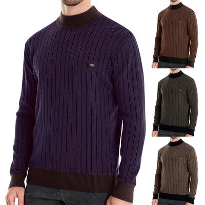 Men's Half Turtleneck Slim Striped Top Men's Loose Solid Color Casual Long Sleeve Sweater