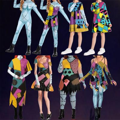 Christmas Horror Sally Cosplay Costume Halloween Zombie Funny Party Dresses Jumpsuit Leggings Mom Daughter Parent-Child Outfit