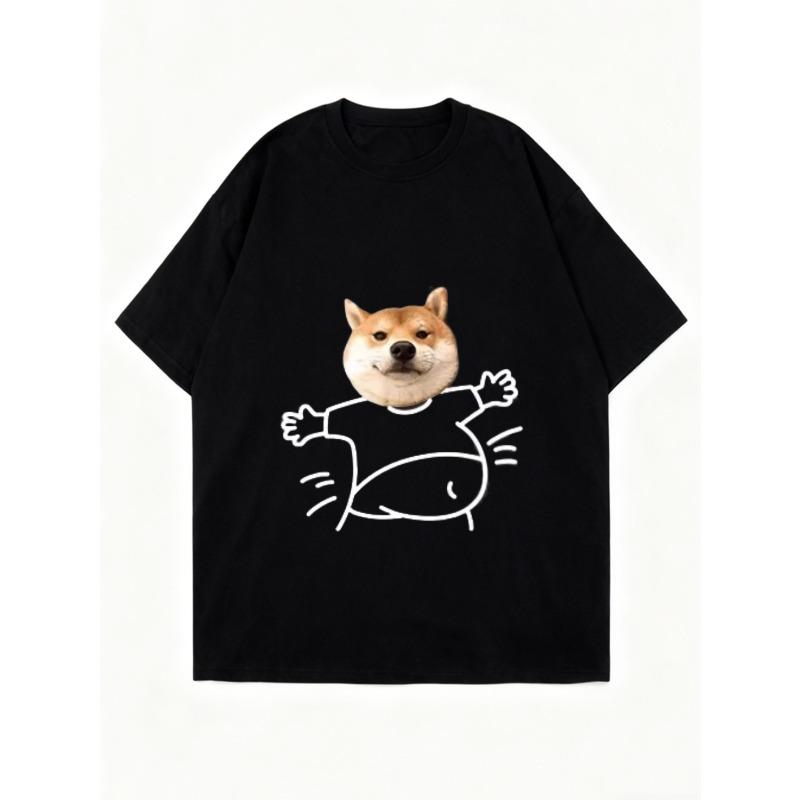 Oversized T-Shirt Black Shiba Inu Dog Cartoon Print Casual Streetwear Fashion Top for Women and Men Unisex Loose Fit Everyday Wear Summer Outfit